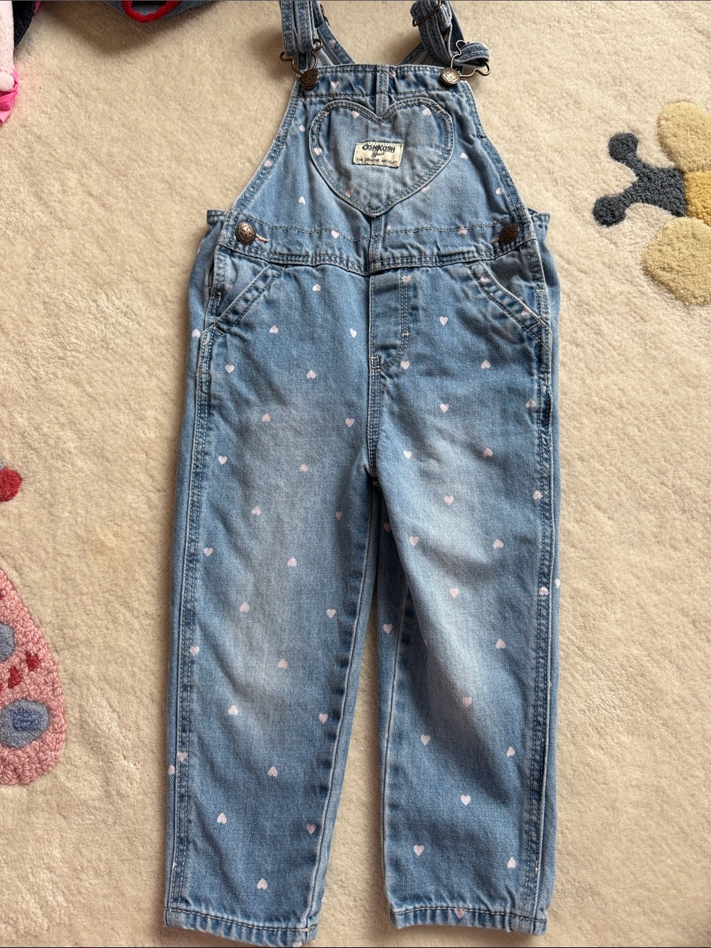 OshKosh B'gosh Light Blue Denim Overalls with Pink Heart Print